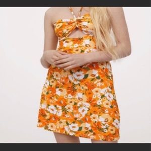 H&M orange and yellow floral dress size M.